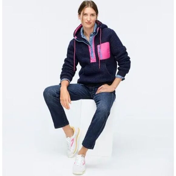 J. Crew Vintage Fleece Polartec Sherpa Popover Half Zip Hoodie Sweatshirt, XXS - Picture 1 of 13
